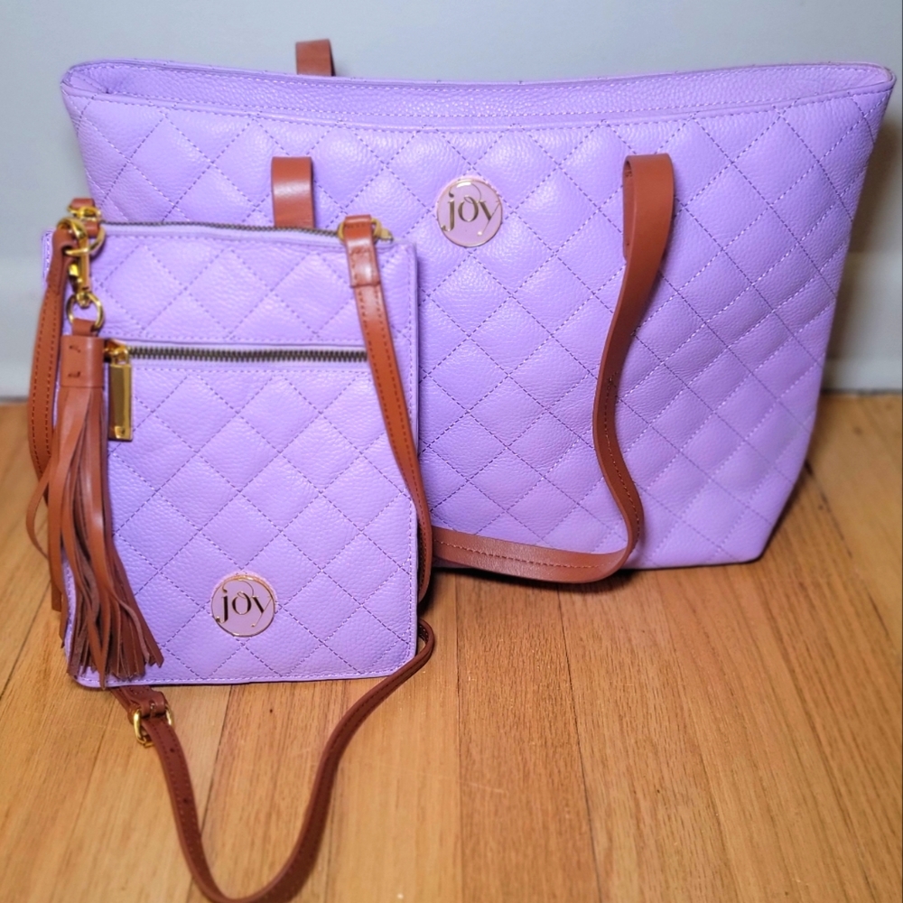 Joy mangano quilted purple leather bag